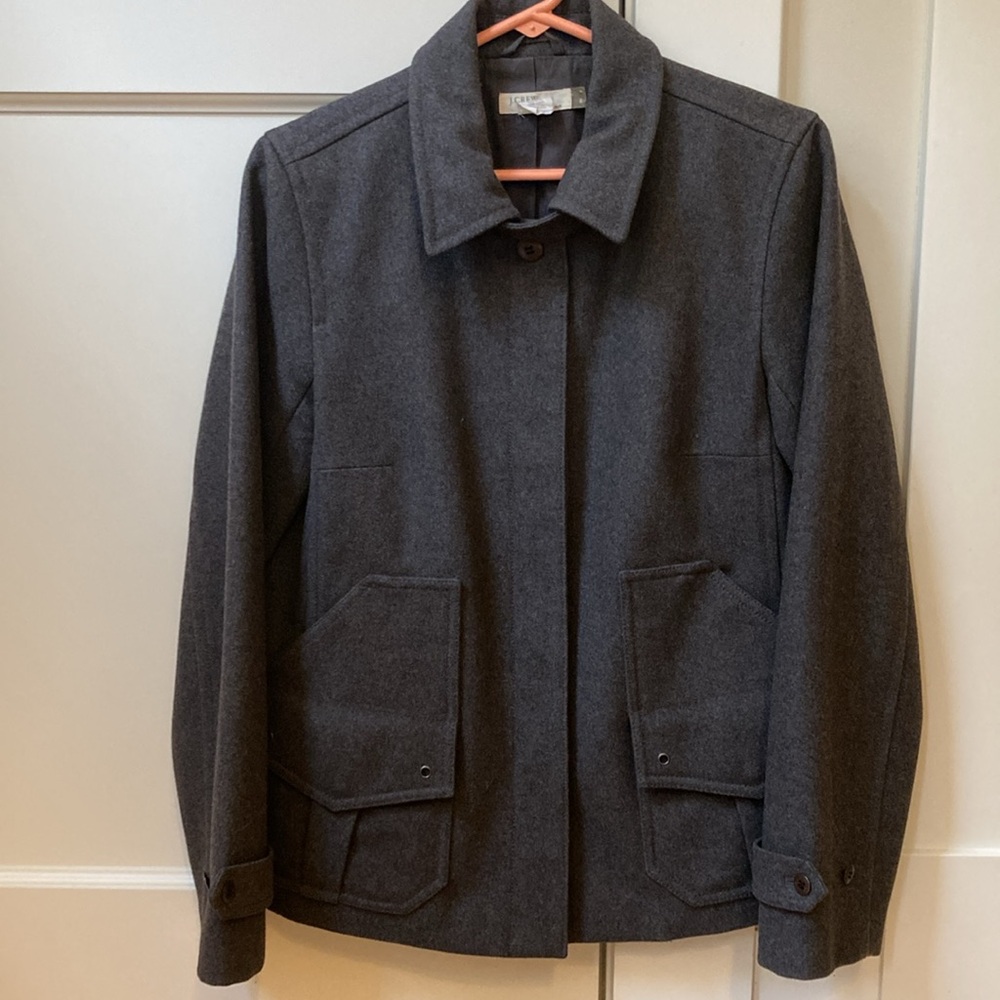 J. Crew Wool Pea Coat Military Fisherman Utility Structured Patch Pockets Gray S